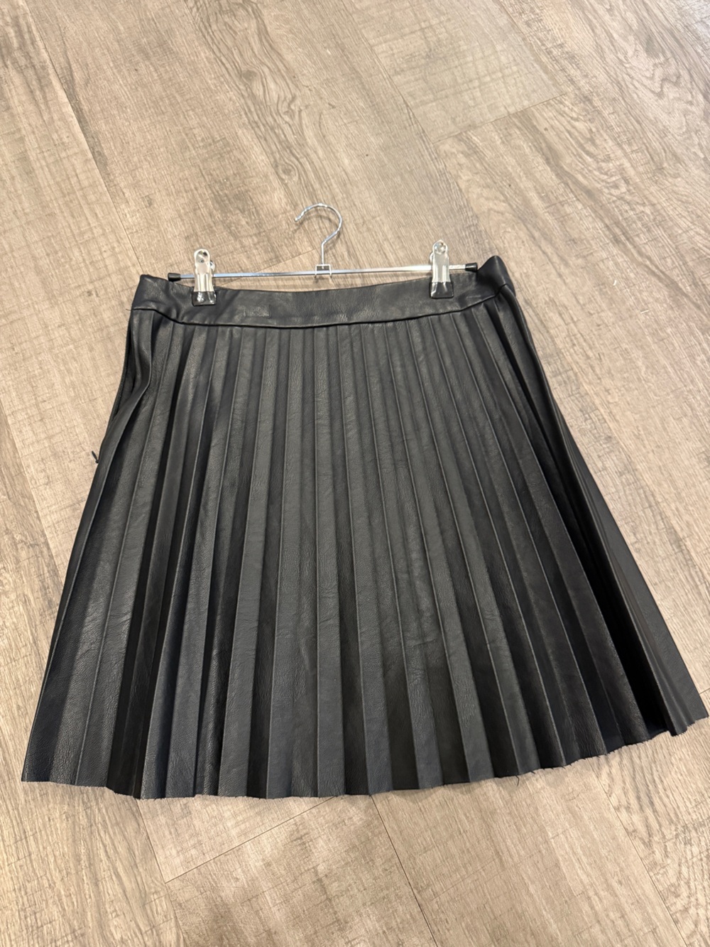Steve Madden Black Pleated Faux Leather Midi Skirt